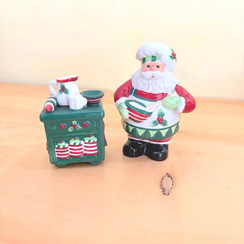 Vtg Fitz and Floyd SANTA's KITCHEN Salt & Pepper Shakers Hand-Painted Figurine